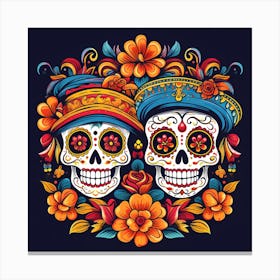 Skulls Flowers Dia De Los Muertos 77 Canvas Print