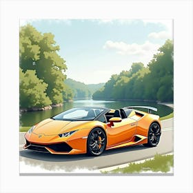 Watercolor Lamborghini Huracán Spyder By A Tranquil River Bend 1 1 Canvas Print