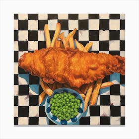Fish Chips & Mushy Peas Black Checkerboard 1 Canvas Print