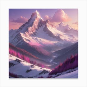 Snowy Mountains Paintings Art Print 1 Canvas Print