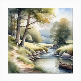 Watercolor Of A River 1 Canvas Print