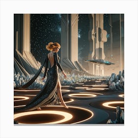 Futuristic Woman In Space Canvas Print