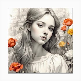 Girl With Flowers Canvas Print