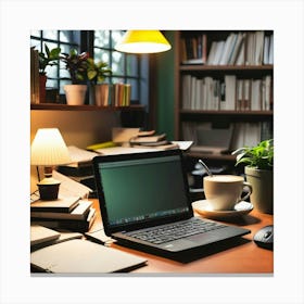 Home Office Desk With Laptop 1 Canvas Print