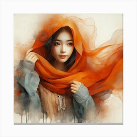 Asian Girl In Orange Scarf Canvas Print