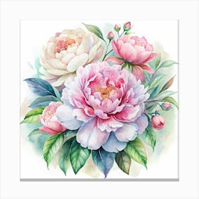 Watercolor Painting Of Pink Peonies Canvas Print