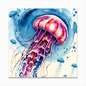 Aether's Drift: Watercolor Jellyfish Illustration Canvas Print