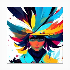 Girl With Colorful Feathers Canvas Print