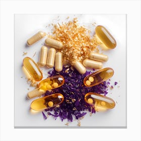 Vitamin Supplements On A White Background Canvas Print