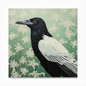 Ohara Koson Inspired Bird Painting Raven 1 Square Canvas Print