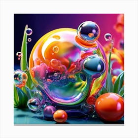 3d Bubbles Colors Dimensional Objects Illustrations Shapes Plants Vibrant Textured Spheric (22) Canvas Print