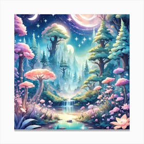 A Fantasy Forest With Twinkling Stars In Pastel Tone Square Composition 270 Canvas Print