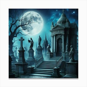 Cemetery At Night Stock Photo Canvas Print