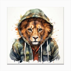 Watercolour Cartoon Lion In A Hoodie 2 Canvas Print