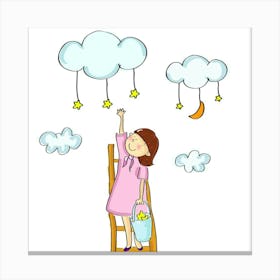 Girl Standing On A Ladder Canvas Print