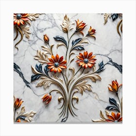 Abstract Flowers On Marble Canvas Print