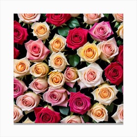 Roses On Black Background Canvas Print