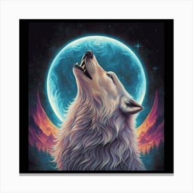 Mystic Wolf Howl Print Art Canvas Print