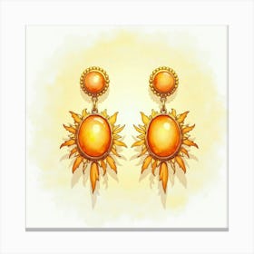 Gold Earrings, Watercolor, Radiant Sunrise 1 Canvas Print