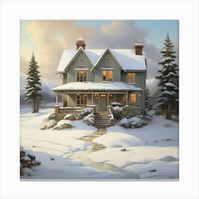 House In The Snow Art Print 1 Canvas Print