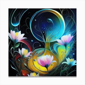 Abstract oil painting: Water flowers in a night garden 18 Canvas Print