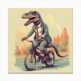 Dinosaur Businessman Riding A Bike Canvas Print
