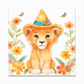 Floral Baby Lion Nursery Painting (3) Canvas Print