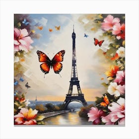 Paris Eiffel Tower With Butterflies 1 Canvas Print