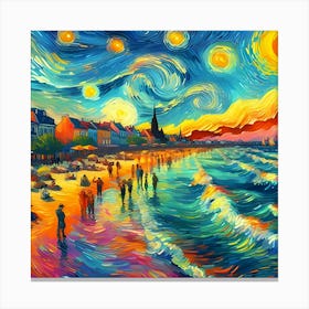  A Van Gogh Style Beach Front With Bright Colors And Thick Brushstrokes 2 Canvas Print