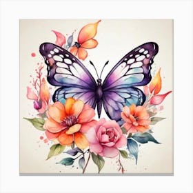 Butterfly And Flowers 6 Canvas Print