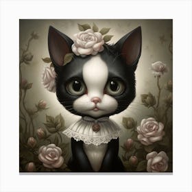 Cat With Roses Canvas Print