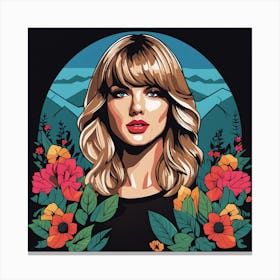 Taylor Swift Portrait Low Poly Floral Painting (10) Canvas Print