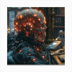 Skeleton In A Library Canvas Print