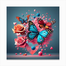 Butterflies And Roses 1 Canvas Print