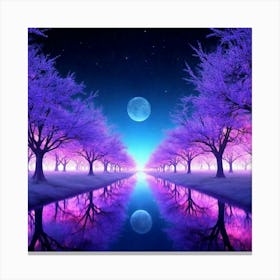 Purple Trees In The Moonlight Canvas Print