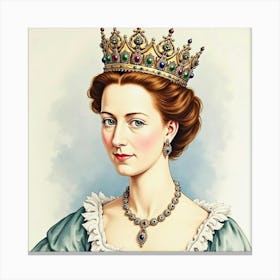 Queen Elizabeth I In Watercolor, Elegant Portrait, Jewel Encrusted Crown 1 Canvas Print