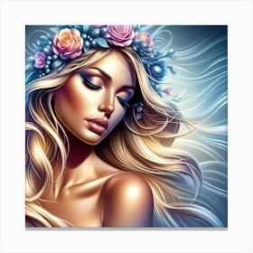 Beautiful Woman With Flowers In Her Hair 1 Canvas Print