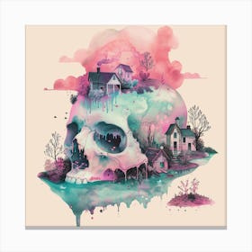 Skull And House Canvas Print