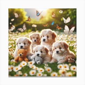 Golden Retriever Puppies In The Meadow Canvas Print