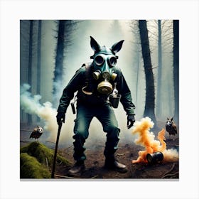 Gas Mask In The Forest 3 Canvas Print