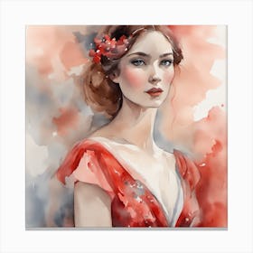 Watercolor Of A Woman In Red Dress 1 Canvas Print