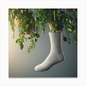 White Socks Hanging From Plants Canvas Print