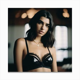 dua lipa in black bra portrait Canvas Print