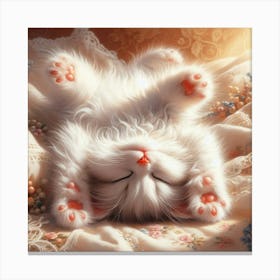 White Cat Sleeping On A Bed 1 Canvas Print