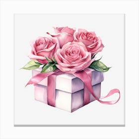 Pink Roses In A Gift Box 2 Canvas Print