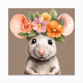 Floral Baby Rat Nursery Illustration (62) Canvas Print