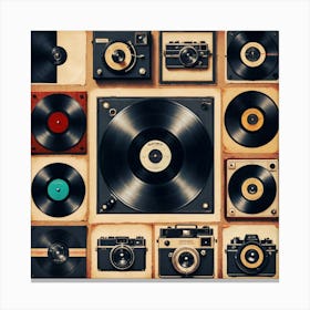 Vinyl Record, Camera Wall Art, Retro, Vintage-inspired Canvas Print