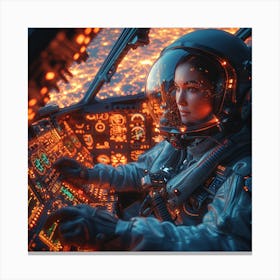 Female Astronaut In Space Canvas Print