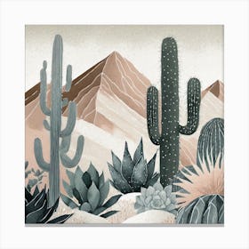 Firefly Modern Abstract Beautiful Lush Cactus And Succulent Garden In Neutral Muted Colors Of Tan, G (18) Canvas Print