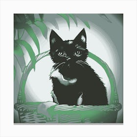 Cat Sat In A Basket Retro Canvas Print